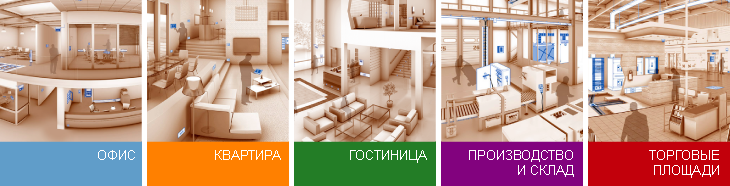 Решения для офиса, квартиры, гостиницы, производства и склада, торговых площадей